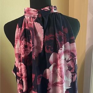 SLNY NWT Lined  Floral Halter Neck Sleeveless Dress Sz18 Black Pink